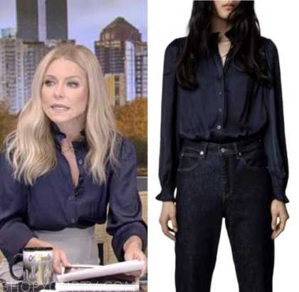 Live with Kelly and Ryan: November 2022 Kelly Ripa's Navy Blue Ruffle ...