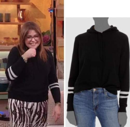 the rachael ray show, rachael ray, black striped hoodie sweater