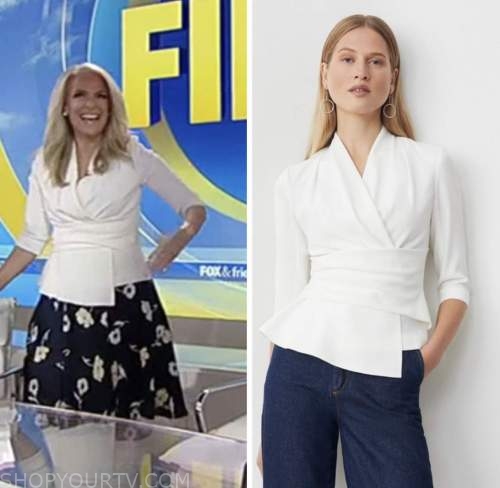 janice dean, fox and friends, white wrap peplum top