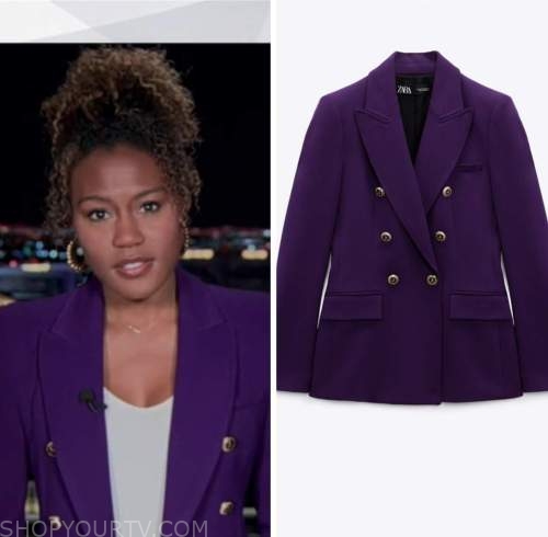 good morning america, purple double breasted blazer, janai norman
