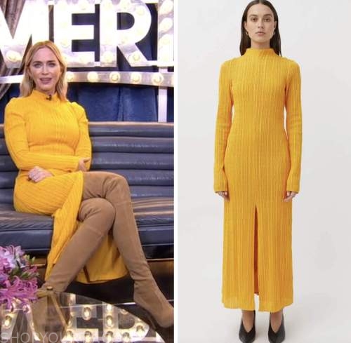 emily blunt, good morning america, yellow knit dress