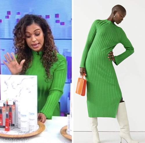 good morning america, milly amodovar, green ribbed knit dress
