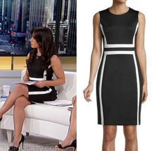 outnumbered, emily compagno, black and white sheath dress