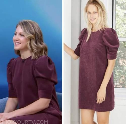 elizabeth moore, purple corduroy dress, gma3, good morning america