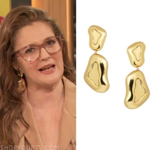 drew barrymore, drew barrymore show, gold drop earrings