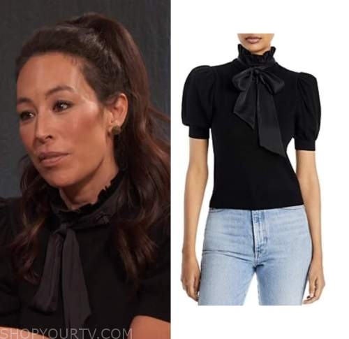 joanna gaines, drew barrymore show, black tie neck sweater