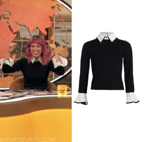 Melissa Villaseñor, drew barrymore show, black and white collar sweater