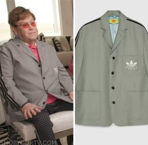 elton john, good morning america, grey striped blazer