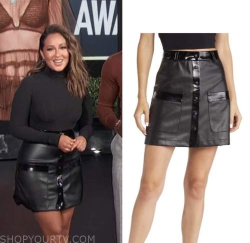 E! News, adrienne bailon houghton, black leather skirt