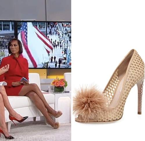harris faulkner, beige feather heels, outnumbered