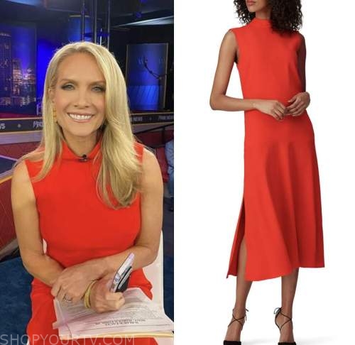 the five, red mock neck midi dress, dana perino