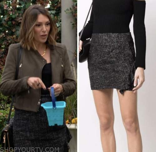 elizabeth hendrickson, chloe mitchell, black tweed skirt, the young and the restless
