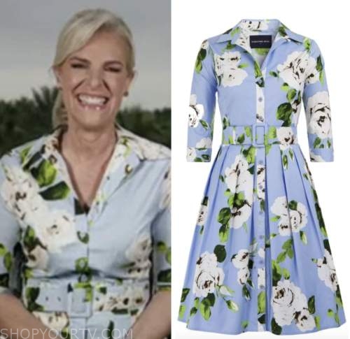 janice dean, blue floral belted shirt dress, fox and friends