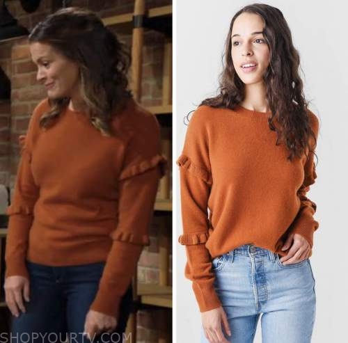 chelsea newman, melissa claire egan, orange ruffle sweater, the young and the restless