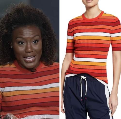 janai norman, good morning america, orange stripd knit top