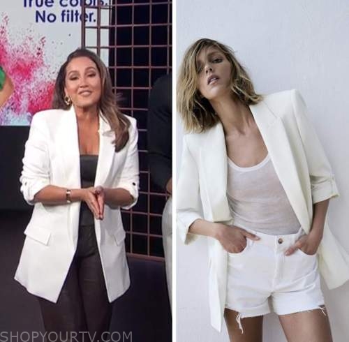 E! news, white blazer, adrienne bailon houghton