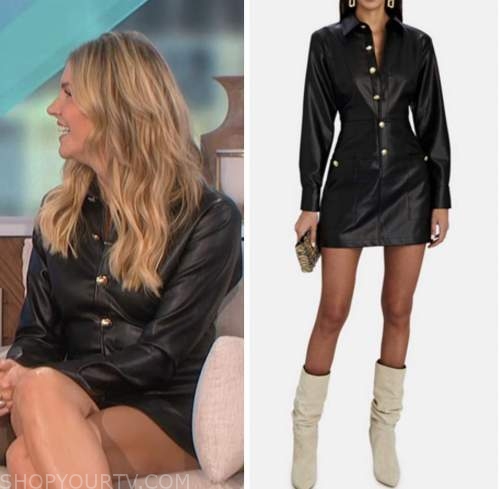 the talk, amanda kloots, black leather shirt dress