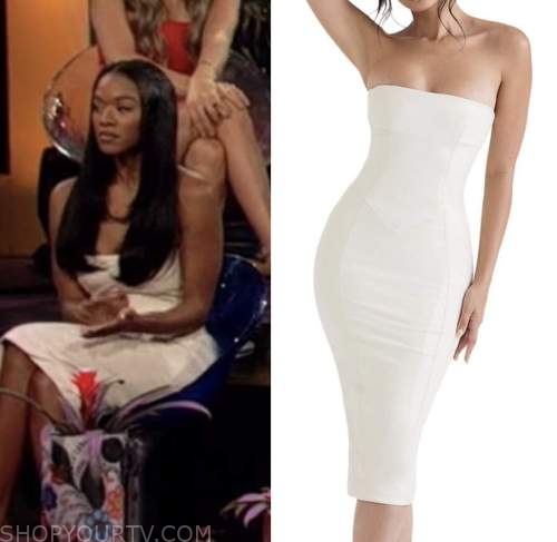 Eliza Isichei, bachelor in paradise, white leather strapless dress