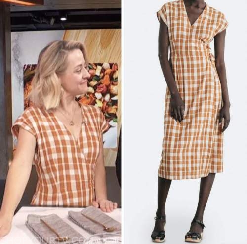 kelsey nixon, orange plaid wrap dress, access daily