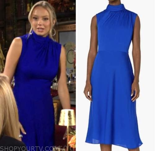 abby newman, melissa ordway, the young and the restless, blue mock neck silk dress
