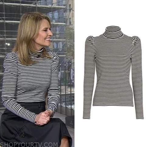 E! news, savannah guthrie, striped turtleneck top