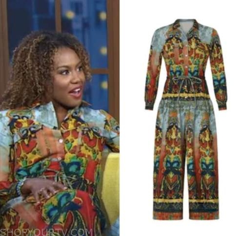 janai norman, good morning america, printed jumpsuit