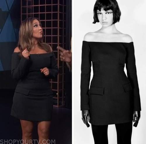 E! news, adrienne bailon houghton, black off-the-shoulder dress