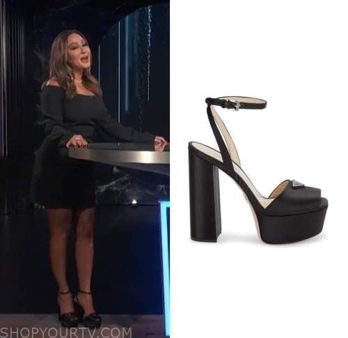 E! news, black satin platform heels, adrienne bailon
