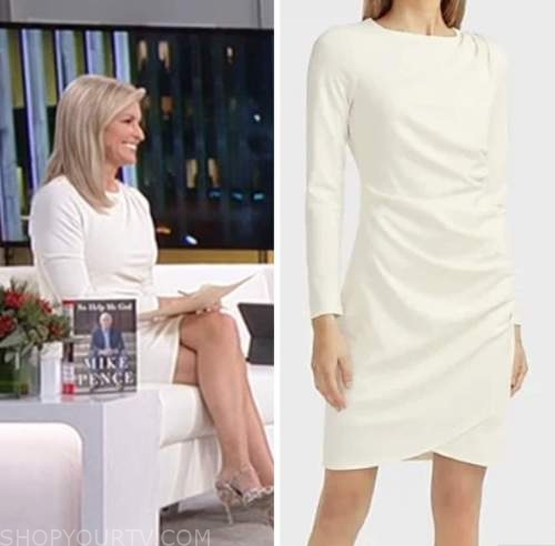 ainsley earhardt, outnumbered, ivory embellished button dress