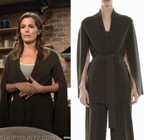 the young and the restless, chelsea newman, melissa claire egan, green cape cardigan