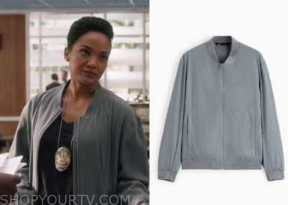 The Rookie: Season 5 Episode 7 Nyla's Grey Bomber Jacket | Shop Your TV