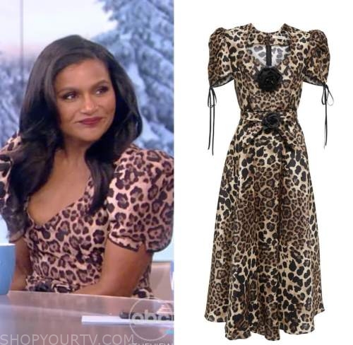 mindy kaling, the view, leopard midi dress