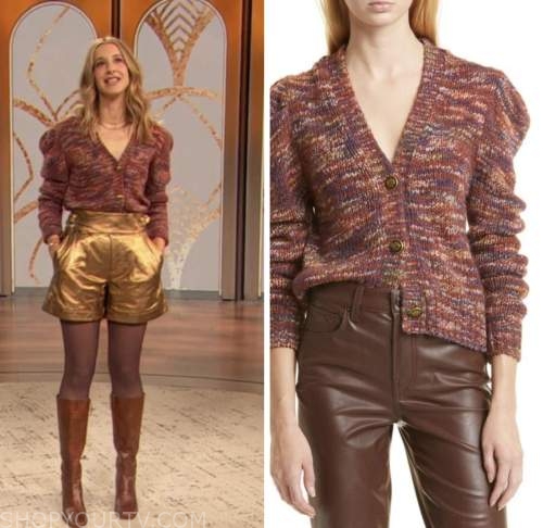 drew barrymore show, burgundy cardigan sweater, andrea lavinthal