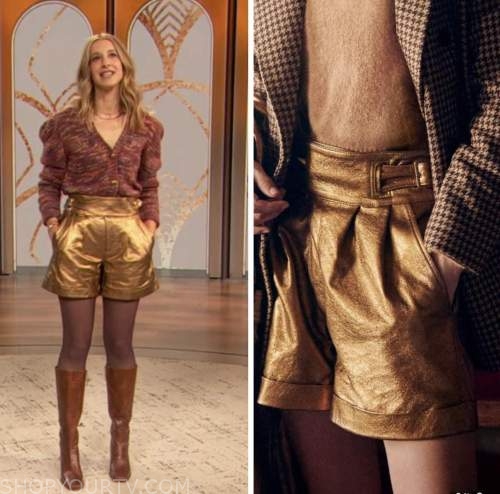 andrea lavinthal, gold leather shorts, drew barrymore show