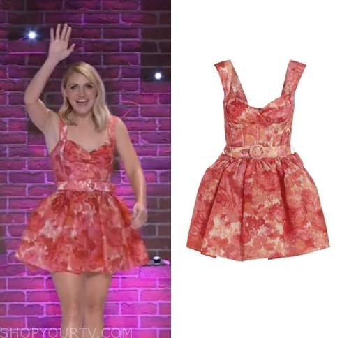 annaleigh ashford, red floral belted dress, the kelly clarkson show