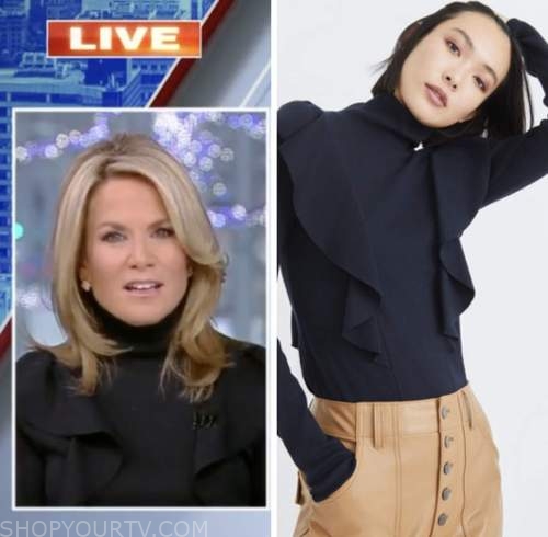 the story, martha maccallum, navy blue ruffe turtleneck