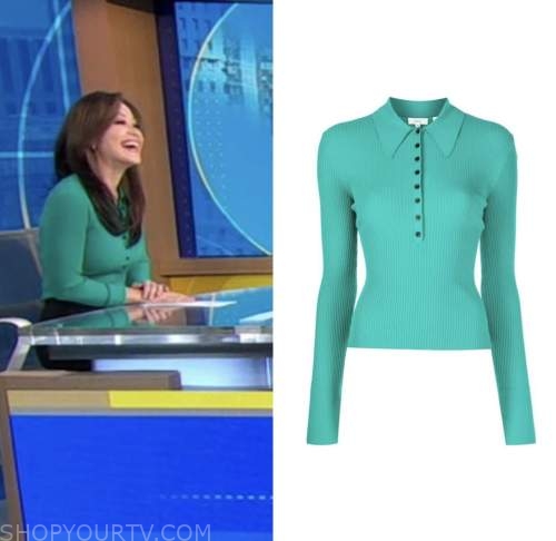 good morning america, teal green polo top, eva pilgrim