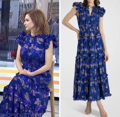 The Today Show: December 2022 Ellie Kemper's Blue Floral Ruffle Dress ...