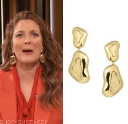 drew barrymore, drew barrymore show, gold drop earrings