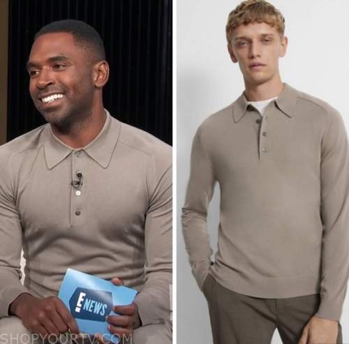 E! news, justin sylvester, beige polo shirt