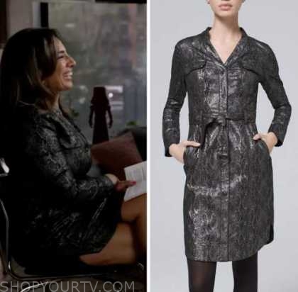 CBS Mornings December 2022 Michelle Millers Silver Metallic Snake Print Shirt Dress Fashion, Clothes, Outfits and Wardrobe on Shop Your TV