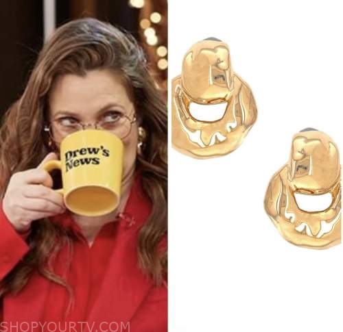 drew barrymore, drew barrymore show, gold doorknocker earrings