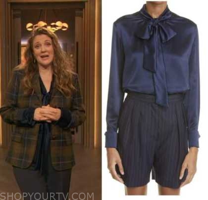 Drew Barrymore Show: December 2022 Drew Barrymore's Navy Blue Satin Tie ...