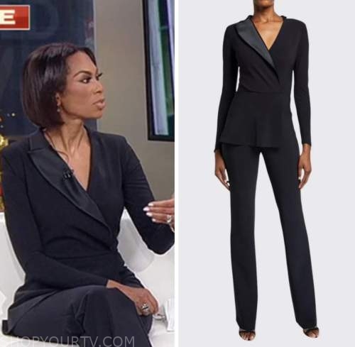 black satin jumpsuit, outnumbered, harris faulkner