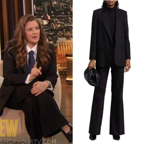 drew barrymore, drew barrymore show, pinstripe blazer and pant suit