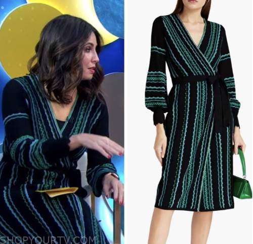 cecilia vega, good morning america, black and green knit wrap dress