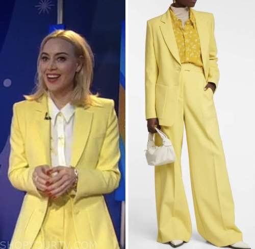 aubrey plaza, gma3, yellow blazer and pant suit