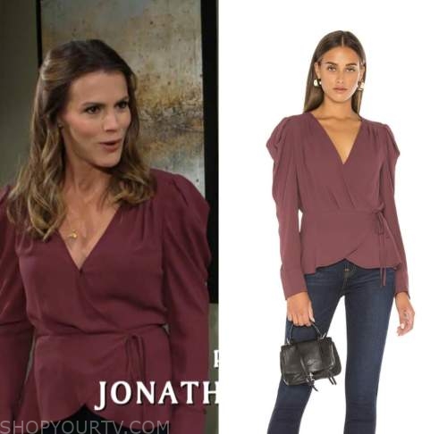 chelsea newman, melissa claire egan, the young and the restless, burgundy wrap top