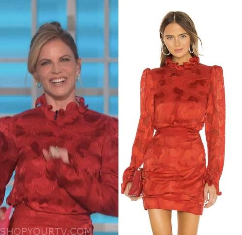 natalie morales, the talk, red satin dress
