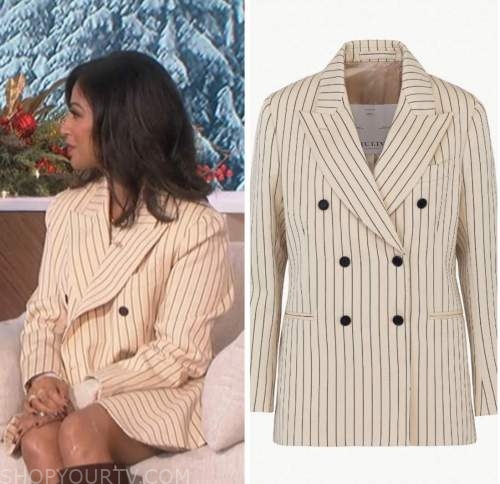 karen david, beige pinstripe blazer, the talk